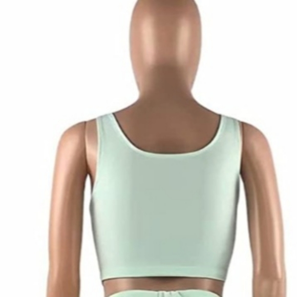 Pistachio Cropped Top Tank Rouched Bodice Romantic Lightweight NWOT XXL - Picture 3 of 6